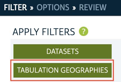 Screenshot of the 'Apply Filters' buttons, with a red box around the 'Tabulation Geographies' button