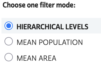Screenshot of the mode selection section of the Tabulation Geographies filter panel with Hierarchical Levels selected.